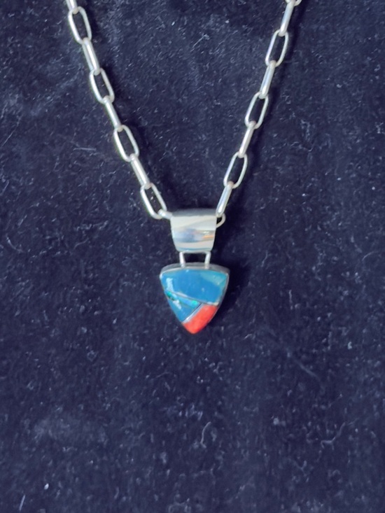 Native American Jewelry - NA Navajo Pendant by Sheila Tso is inlaid stone & sterling silver *Pendant Only*